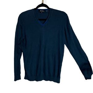 Jared Lang Men's Sweater Cotton V-Neck Blue Size Small